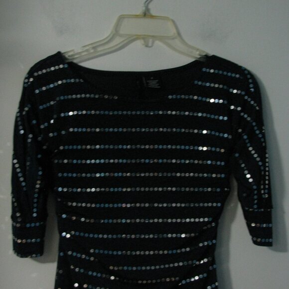 ND New Directions Blouse Small Blue with Sequins Bling Rouching Gathers - Picture 2 of 4